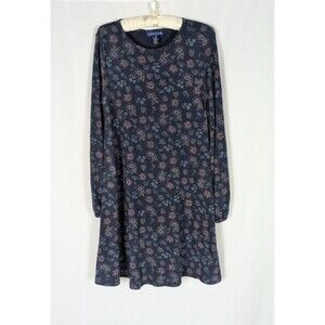 Architect Dress M Women's Blue Floral Long Sleeve Knit Swing Stretch Prairie